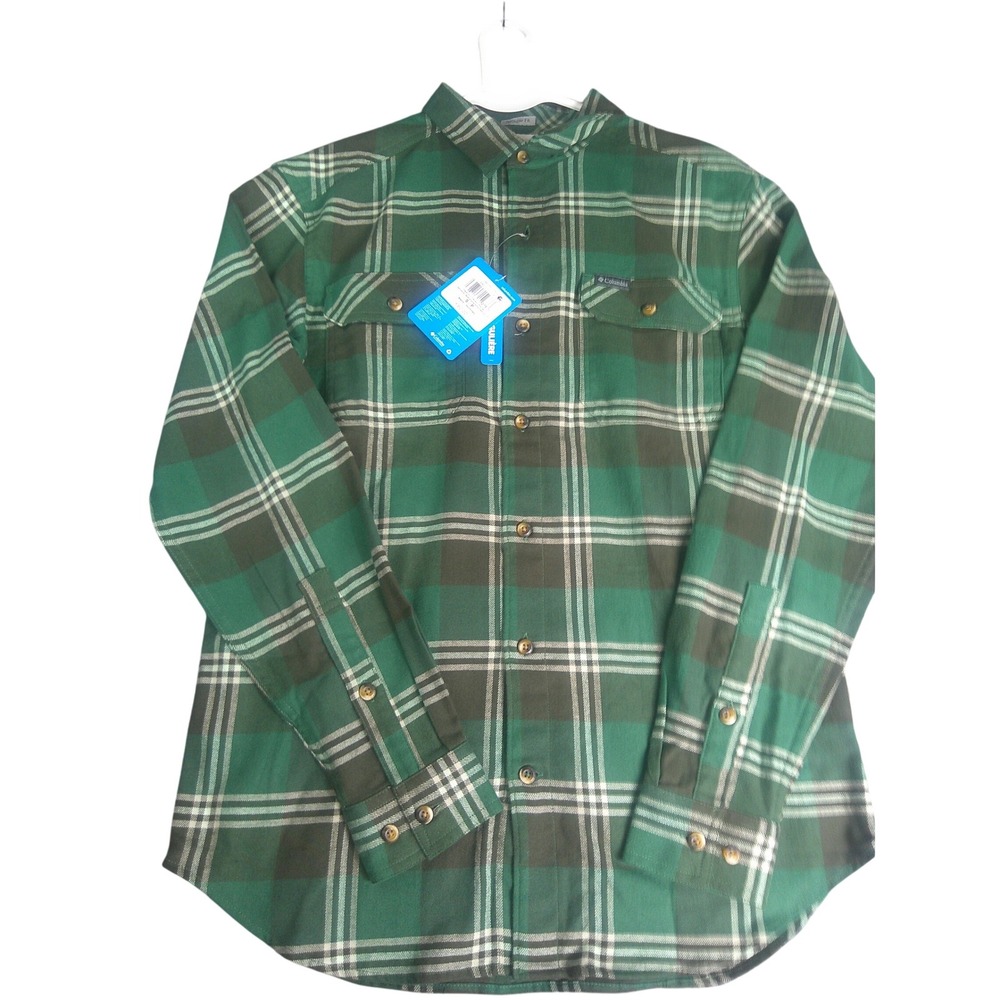 Columbia Men's Flare Gun Stretch Flannel Green Plaid Shirt Small NWT
